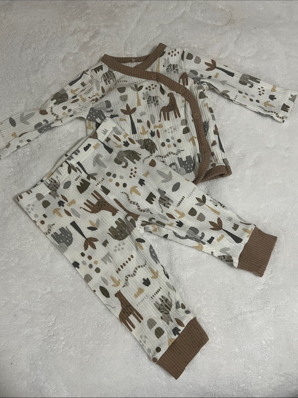 Neutral Safari Print Kids Pajama Set - Brown Accents 3-6 Months